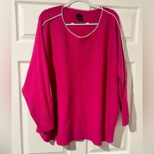 Pink Sweater with Contrast Stitching